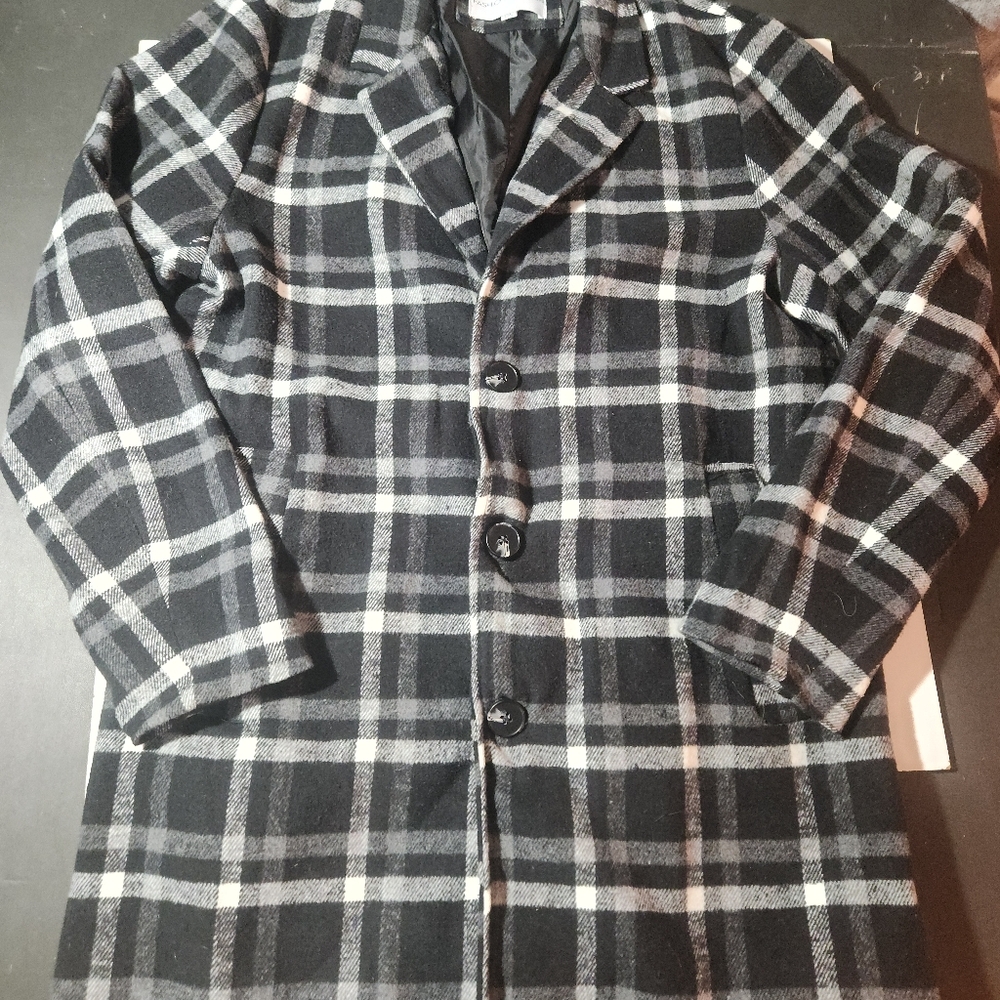 Fashion Nova Black and White Plaid Trench Coat